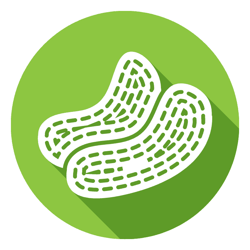 White sanitary pads icon with stitching detail on a green circular background with a long shadow.