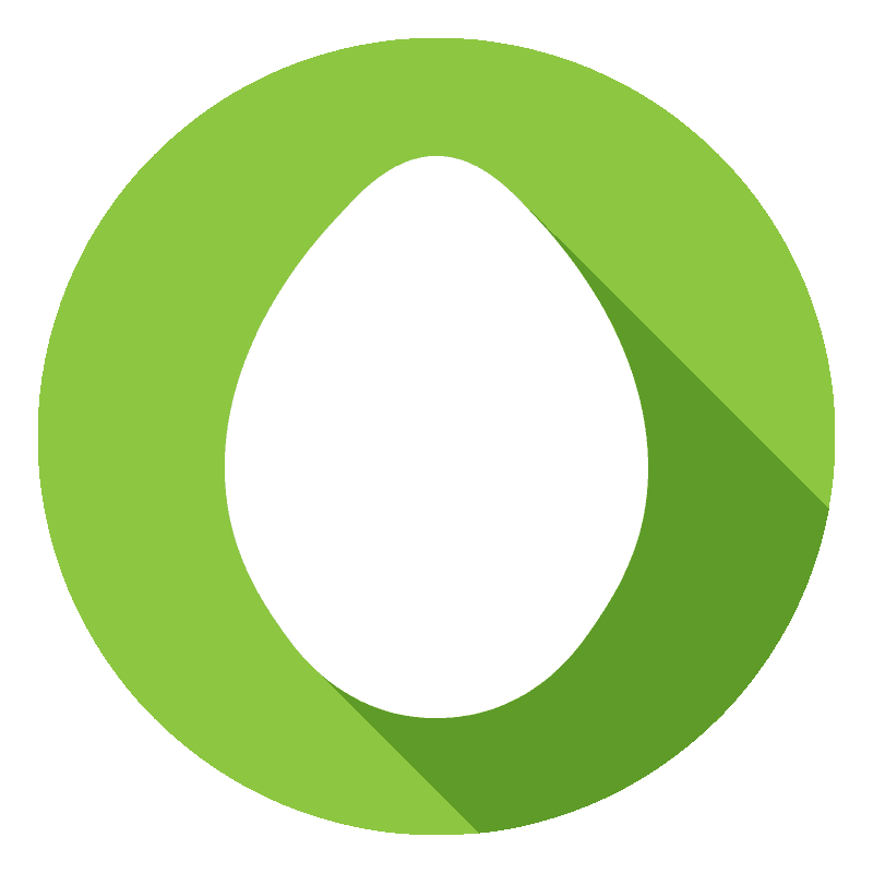 A white egg icon centered on a green circle background with a long diagonal shadow.