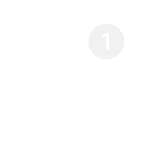 White bell icon with a notification badge showing the number one in the upper right corner on a light gray background.